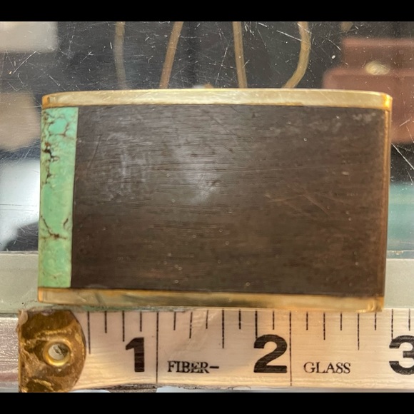 ‘Sky West’ handmade wood-Brass-Turquoise belt buckle - Picture 5 of 6